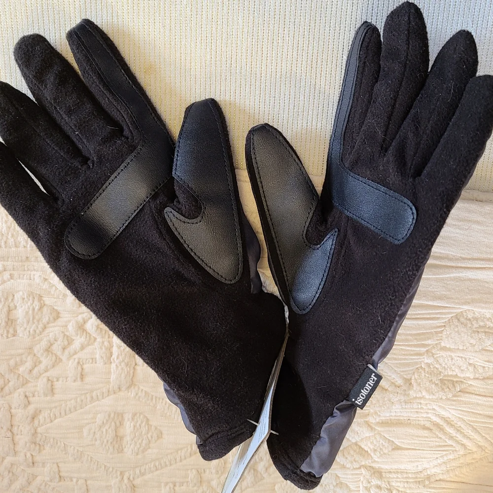 Isotoner Womens One Size EcoComfort Mineral Black SmartDri SmartTouch Gloves